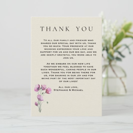 ボホパープルフローラとアンティーク紙結婚ズ サンキューカード (スタンド正面)