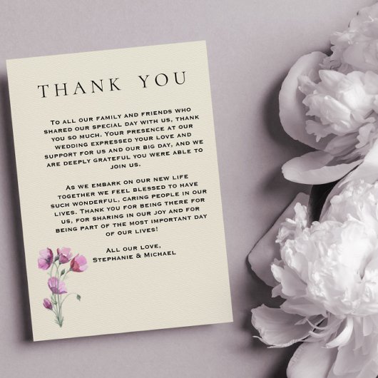 ボホパープルフローラとアンティーク紙結婚ズ サンキューカード