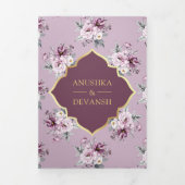 ボホパープルフローラオールインワン金ゴールドインディアン結婚 三つ折り招待状 (カバー)