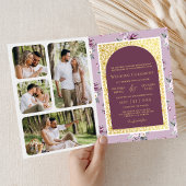 ボホパープルフローラオールインワン金ゴールドインディアン結婚 招待状