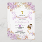 ボホパープルフローラガールファースト聖餐式 招待状 (正面/裏面)