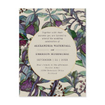 ボホパープルフローラグリーンリーフ結婚式招待状