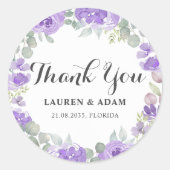 ボホパープルフローラサンキュー結婚式の引き出物 ラウンドシール (正面)