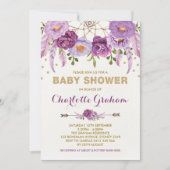 ボホパープルフローラドリームキャッチャー赤ちゃんシャワー 招待状 (正面)