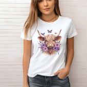 ボホパープルフローラハイランドカウズ女性のカーボーイ Tシャツ