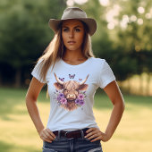 ボホパープルフローラハイランドカウズ女性のカーボーイ Tシャツ