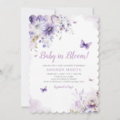 ボホパープルフローラベビーイン開花ガールベビーシャワー 招待状 (正面)