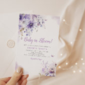 ボホパープルフローラベビーイン開花ガールベビーシャワー 招待状