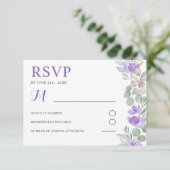 ボホパープルフローラユーカリ結婚式RSVP 出欠カード (スタンド正面)