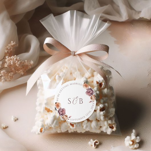 ボホパープルフローララウンド結婚のステッカーイニシャル ラウンドシール