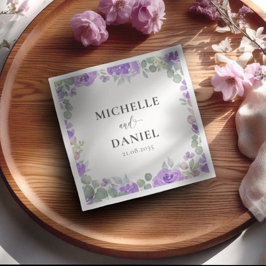 ボホパープルフローラ水結婚色の スタンダードカクテルナプキン