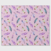 ボホパープルブルーピンクフェザー ラッピングペーパー (フラット)