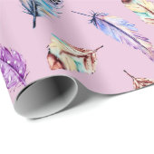 ボホパープルブルーピンクフェザー ラッピングペーパー (ロールコーナー)