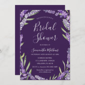 ボホパープルラベンダーウォーターカラーブライダルシャワー 招待状 (正面/裏面)