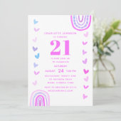 ボホパープルレインボーモダン21歳の誕生日パーティー 招待状 (スタンド正面)