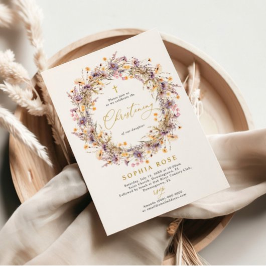 ボホパープルワイルドフラワーズ《キリスト教》洗礼式や命名式招待状 招待状