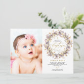 ボホパープルワイルドフラワーフォトバプテスマ招待状 招待状 (スタンド正面)