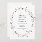 ボホパープルワイルドフラワーリースブライダルシャワー 招待状 (正面/裏面)
