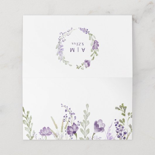 ボホパープルワイルドフラワー結婚フローラ座席表 プレイスカード (外部開封)