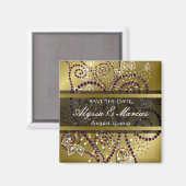 ボホパープル点々のあるらせん状シック金ゴールド日付を保存 マグネット (正面/裏面)