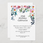 ボホパープル牡丹カスタマイズ可能な30th誕生日 招待状 (正面/裏面)