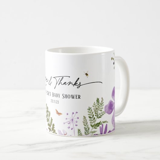 ボホパープル花模様赤ちゃんシャワー感謝していギフトマグ コーヒーマグカップ (正面右)