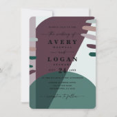 ボホパープル&エメラルドグリーン抽象芸術シェイプ結婚ズ 招待状 (正面)