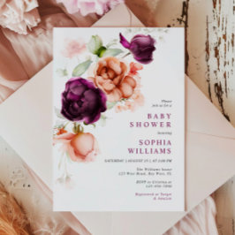 ボホパープル&ピーチフラワーベビーシャワー 招待状