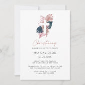 ボホパームグリーンピンクウォーターカラーフローラ《キリスト教》洗礼式や命名式 招待状 (正面)