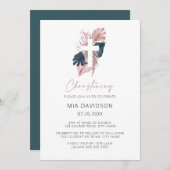 ボホパームグリーンピンクウォーターカラーフローラ《キリスト教》洗礼式や命名式 招待状 (正面/裏面)