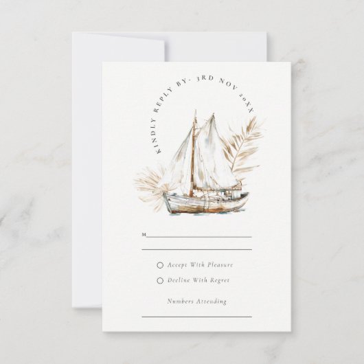 ボホパームセイボートシースケープ水の色結婚の設定 出欠カード (正面)