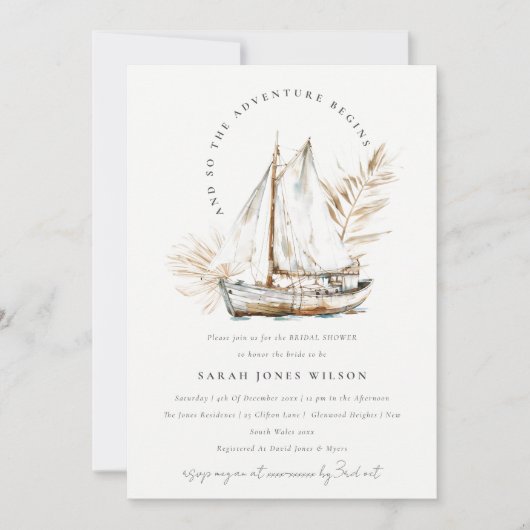 ボホパームセーロボートシースケープブライダルシャワー 招待状 (正面)
