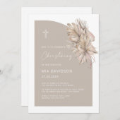 ボホパームハーフアーチニュートラルボーイガール《キリスト教》洗礼式や命名式 招待状 (正面/裏面)
