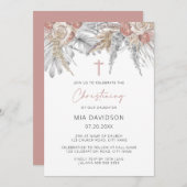 ボホパームピンクパンパスグラスフローラ《キリスト教》洗礼式や命名式 招待状 (正面/裏面)