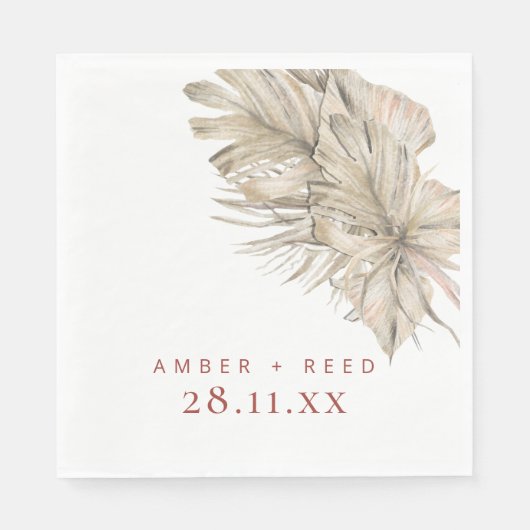 ボホパームリーフテラコッタラストアーモダンチ スタンダードランチョンナプキン (正面)