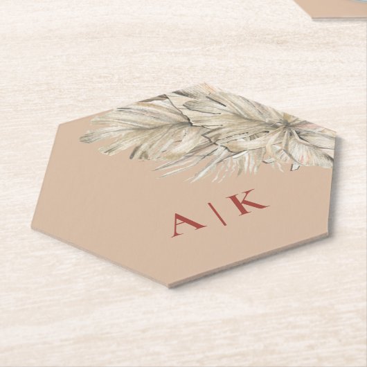 ボホパーム六角赤面 モノグラムの ペーパーコースター (アングル)