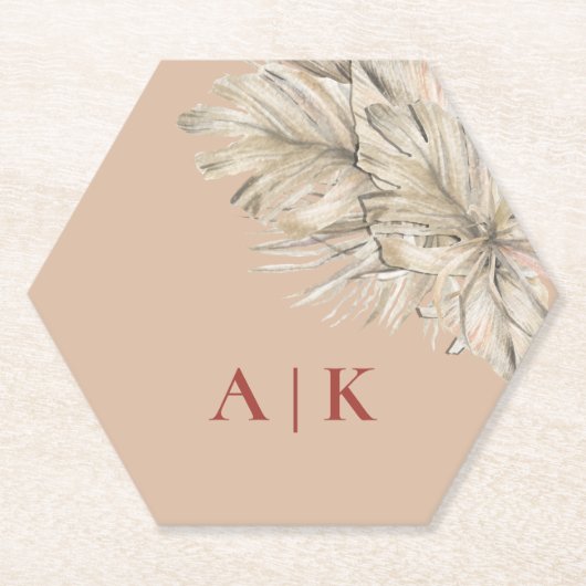 ボホパーム六角赤面 モノグラムの ペーパーコースター (正面)