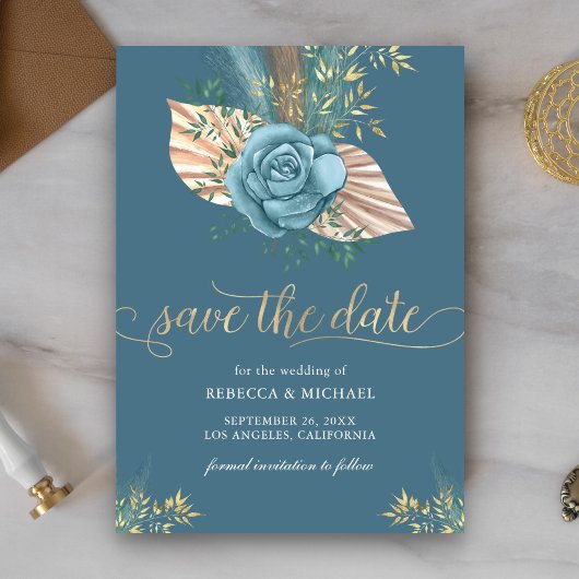 ボホパーム素朴ダスティブルーブルーフローラズ結婚 セーブザデート