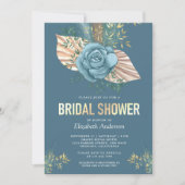 ボホパーム素朴ダスティブルーブルーフローラブライダルシャワー 招待状 (正面)
