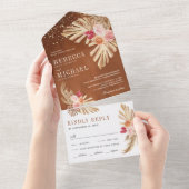 ボホパーム自然フローラパンパステラコッタ結婚ズ オールインワン招待状 (貼ってはがせる)