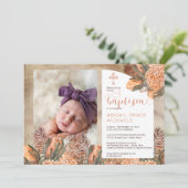 ボホパーム葉ズアジサイ女の子写真バプテスマ 招待状 (スタンド正面)