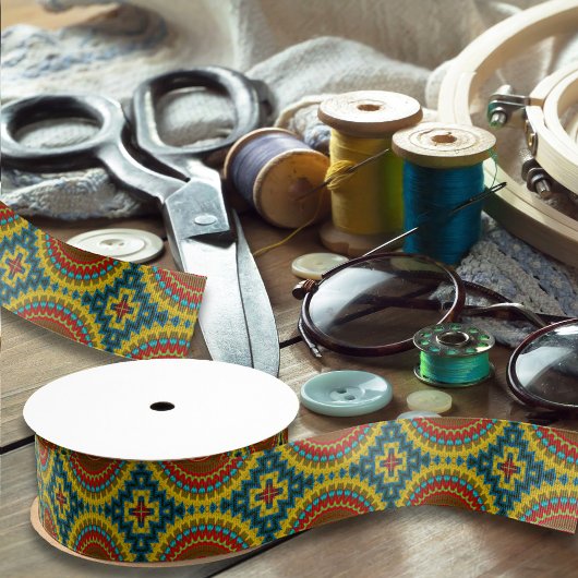 ボホヒッパイレッドイエローブルーヴィンテージ部族 グログランリボン