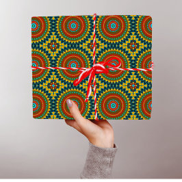 ボホヒッパイレッドイエローブルーヴィンテージ部族 ラッピングペーパー