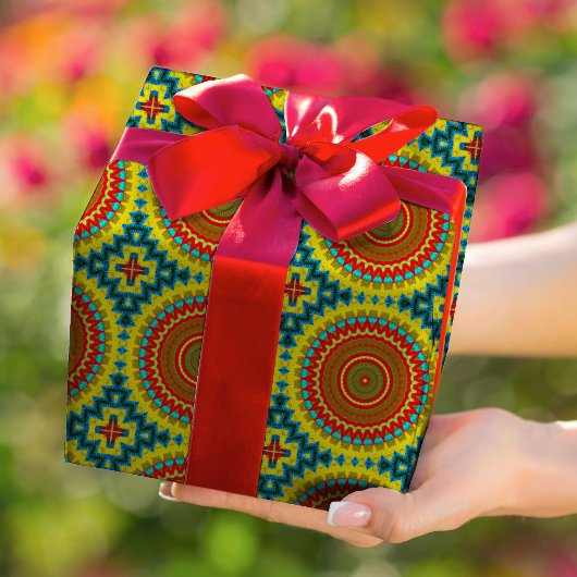 ボホヒッパイレッドイエローブルーヴィンテージ部族 ラッピングペーパー