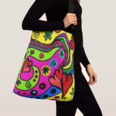 ボホヒッピーカラフルサイケデリックデザインハート クロスボディバッグ (クローズアップ)