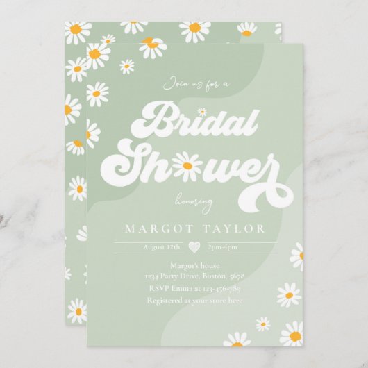 ボホヒッピービベスセージグリーンフェスティバルブライダルシャワー 招待状 (正面/裏面)