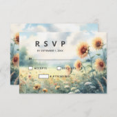 ボホヒマワリ水の色の国素朴の結婚式 出欠カード (正面/裏面)