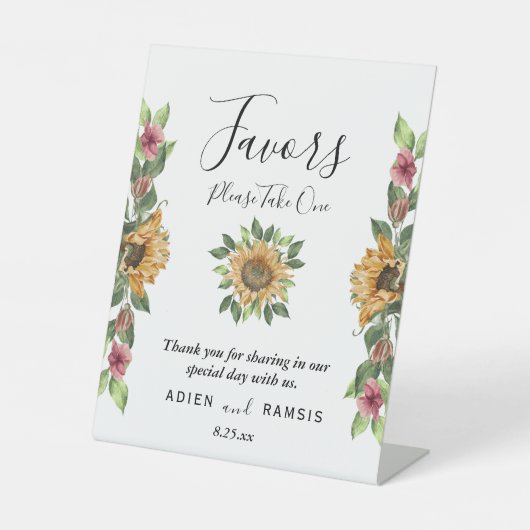 ボホヒマワリ素朴ワイルドフラワー結婚式の引き出物 台座サイン (正面)
