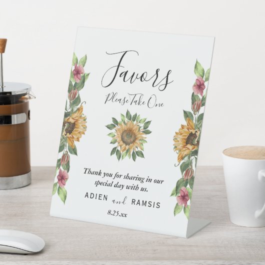 ボホヒマワリ素朴ワイルドフラワー結婚式の引き出物 台座サイン (インサイチュ)