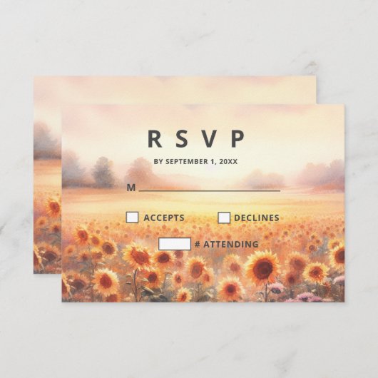 ボホヒマワリ素朴水彩国結婚式 出欠カード (正面/裏面)